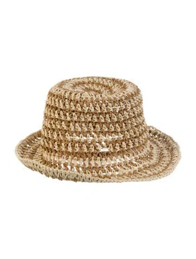 Pre-owned Eugenia Kim Pattern Print Straw Woven Bucket Hat W/tags In Neutral