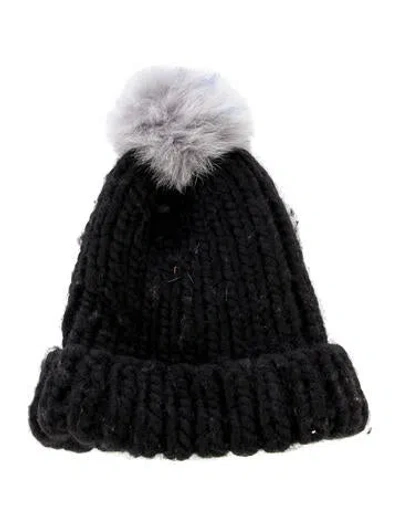 Pre-owned Eugenia Kim Pom Pom Accent Knit Beanie In Black/blue/grey