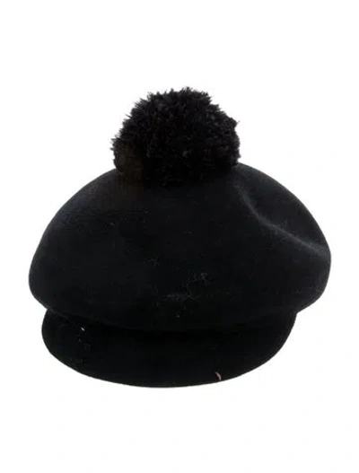 Pre-owned Eugenia Kim Pom Pom Embellished Hat In Black