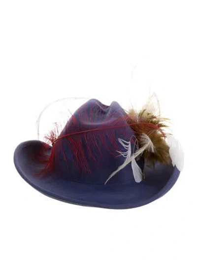 Pre-owned Eugenia Kim Purple Fedora Hat W. Feather Trim W/tags