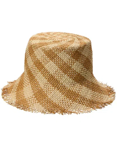 Eugenia Kim Ramona Frayed Checked Straw Bucket Hat In Natural Camel