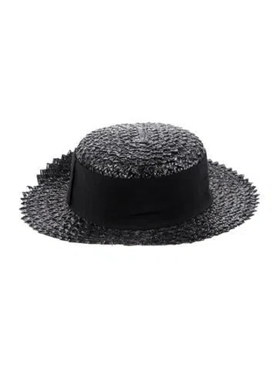 Pre-owned Eugenia Kim Ribbon Accent Straw Sun Hat In Black