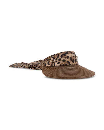 Eugenia Kim Ricky Hemp Visor With Animal-print Sash In Brown