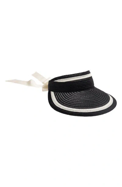 Eugenia Kim Ricky Hemp Visor With Scarf In Black/ivory