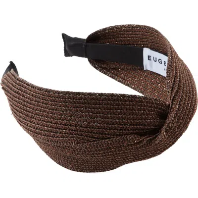 Eugenia Kim Rosanna Metallic Straw Knotted Headband In Chocolate