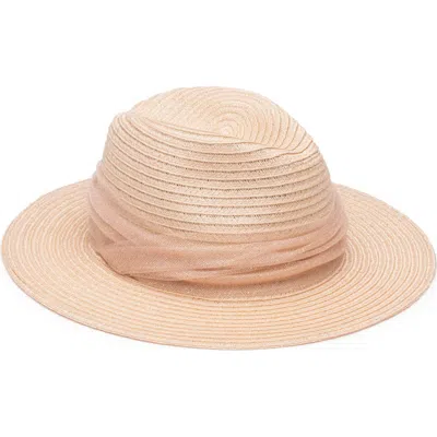 Eugenia Kim Ruched Tulle Wide Brim Packable Straw Fedora