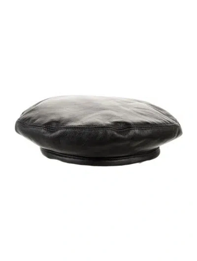 Pre-owned Eugenia Kim Solid Leather Beret In Black