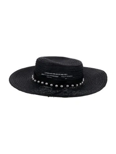 Pre-owned Eugenia Kim Straw Black Pearlized Hat W/tags
