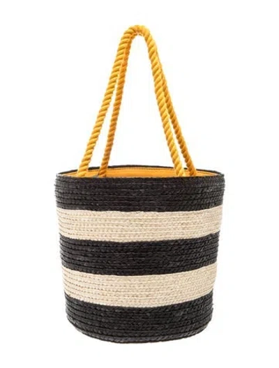 Pre-owned Eugenia Kim Straw Bucket Bag W/ Tags In Blue/neutrals/yellow