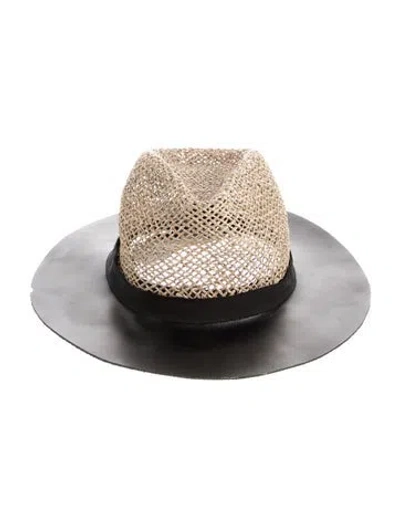 Pre-owned Eugenia Kim Straw Fedora Hat In Black/neutrals