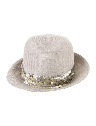 Pre-owned Eugenia Kim Straw Fedora Hat In Gray
