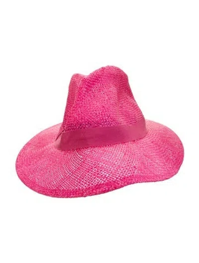 Pre-owned Eugenia Kim Straw Fedora Hat In Pink