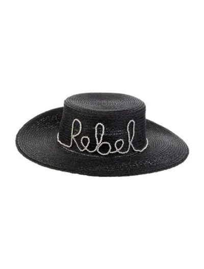 Pre-owned Eugenia Kim Straw Wide Brim Sun Hat In Black