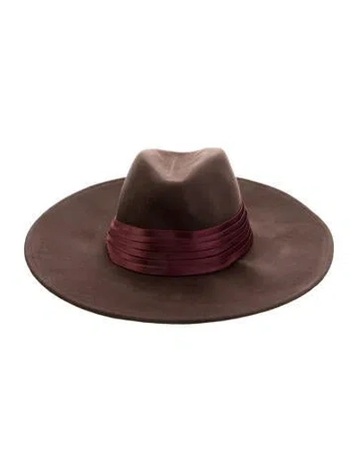Pre-owned Eugenia Kim Suede Wide Brim Sun Hat In Burgundy