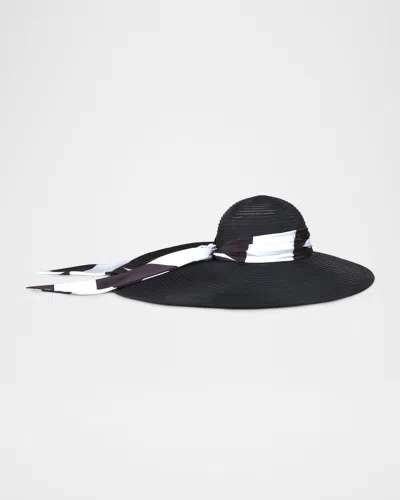 Eugenia Kim Sydney Wide-brim Sun Hat With Scarf In Black