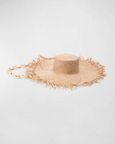 Eugenia Kim Valentina Raffia Large Brim Hat With Chain In Brown