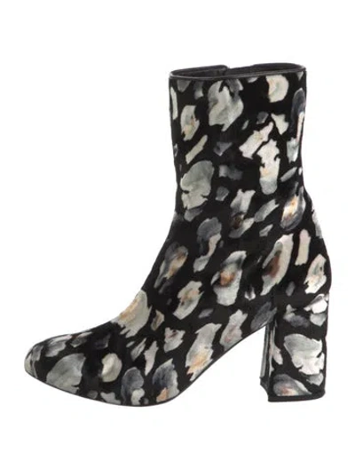 Pre-owned Eugenia Kim Velvet Animal Print Boots In Black