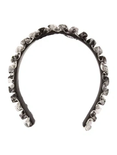 Pre-owned Eugenia Kim White Pattern Print Pleated Accordion Style Headband In Black
