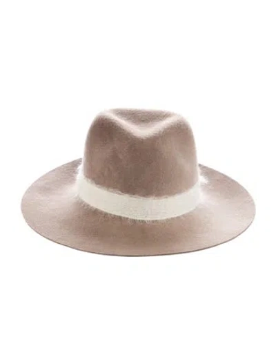 Pre-owned Eugenia Kim Wide Brim Wool Fedora Hat In Brown/neutrals