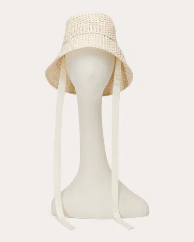 Eugenia Kim Ally Woven Bucket Hat With Organza Straps In Cream/ Silver