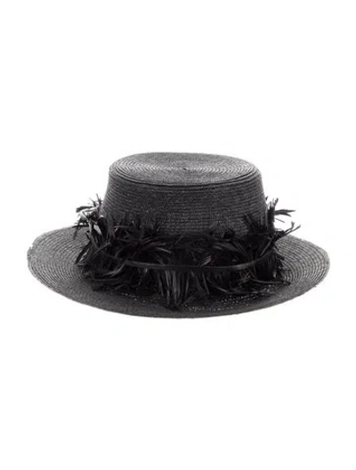Pre-owned Eugenia Kim Women's Black Raffia Fedora Hat  W/tags