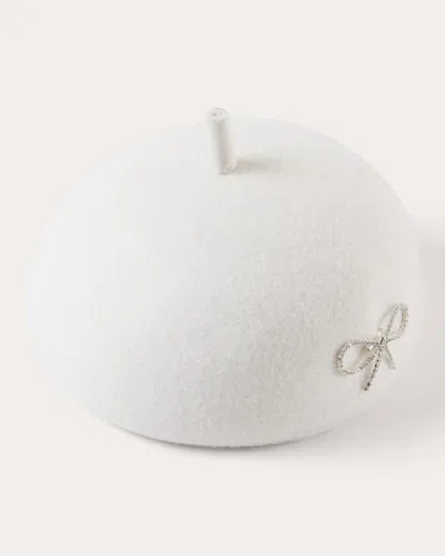 Eugenia Kim Women's Coco Crystal Bow Wool Felt Beret In White