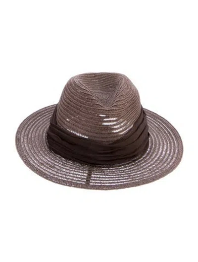Pre-owned Eugenia Kim Woven Fedora Hat In Brown