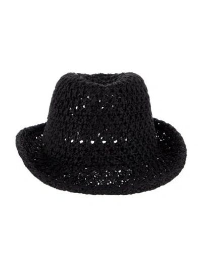 Pre-owned Eugenia Kim Woven Straw Fedora Hat In Black