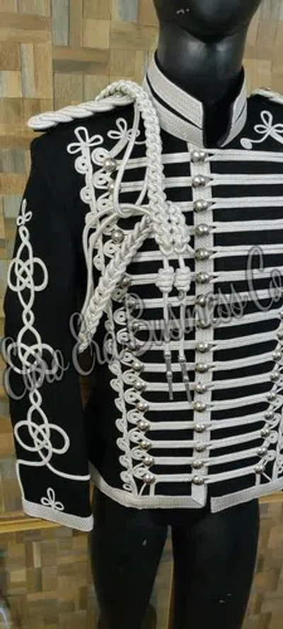 Pre-owned Euo Era Men Black Wool Military Officer Style Hussars Jacket With Aiguillette Epaulettes