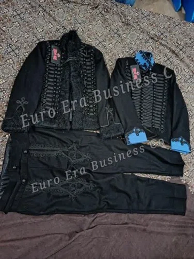 Pre-owned Euro Brunswick Hussar Of Death Officer Napoleonic Military Jacket & Pelisse & Trouser In Black