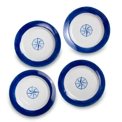 Euro Ceramica Ahoy 4 Piece Assorted Dinner Plate Set In Blue White