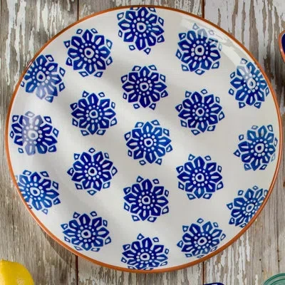 Euro Ceramica Azul Tile 15" Round Serving Platter In Blue;white