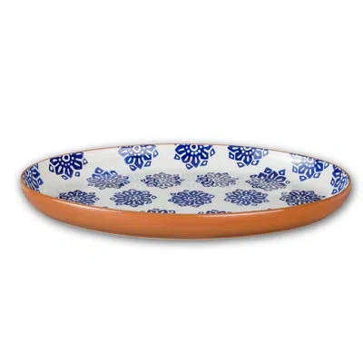 Euro Ceramica Azul Tile 19'' Oversized Oval Serving Platter In Blue;white