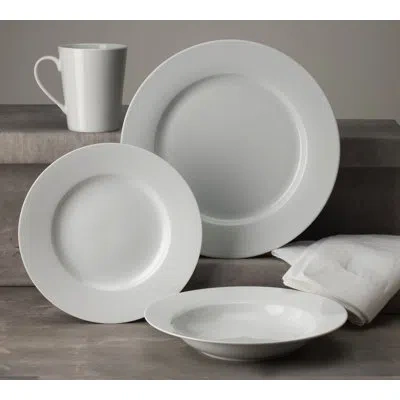Euro Ceramica Claire Classic Rim 16pcs Dinnerware Set ( Dinner Plate / Salad Plate / Rim Soup / Mug , Service For  In Pure White