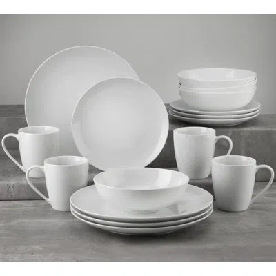 Euro Ceramica Claire Coupe 16pcs Dinnerware Set ( Dinner Plate / Salad Plate / 7'' Bowl / Mug , Service For 4 ) In Pure White