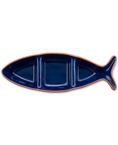 Euro Ceramica Costa Azul Fish-shaped Divided Serving Dish, Large