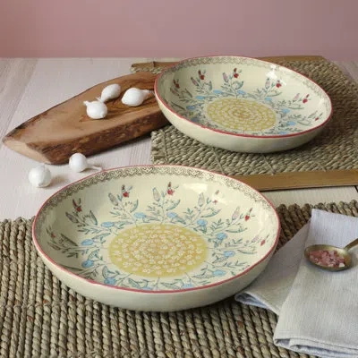 Euro Ceramica Ella 2 Piece Entree Bowls Set - Red In Blue;green;beige;yellow