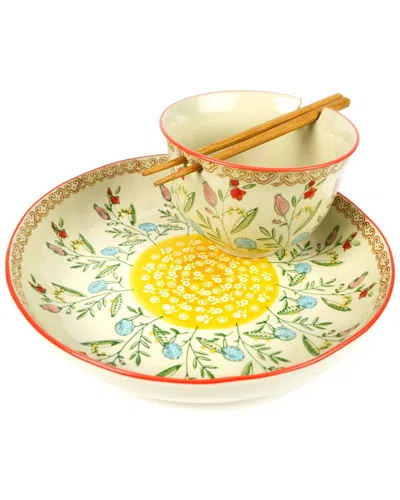 Euro Ceramica Ella 4pc Red Ramen Bowl And Dinner Bowl Set In Multi