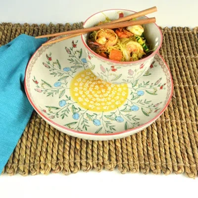 Euro Ceramica Ella Ramen Bowl And Dinner Bowl Set In Red In Red;multicolor