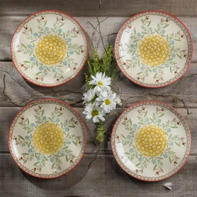 Euro Ceramica Ella Salad Plates Set In Green;red;yellow
