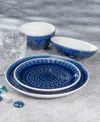 Euro Ceramica Fez 16 Piece Double Bowl Dinnerware Set, Service For 4 In Blue