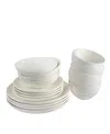 Euro Ceramica Fez 16 Piece Double Bowl Dinnerware Set, Service For 4 In White