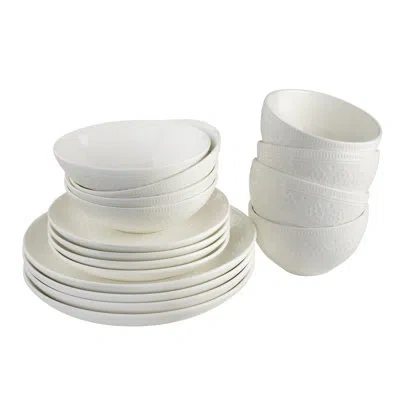 Euro Ceramica Fez 16 Piece Double Bowl Dinnerware Set - White