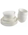 Euro Ceramica Fez 16 Piece Double Bowl Dinnerware Set, Service For 4 In White
