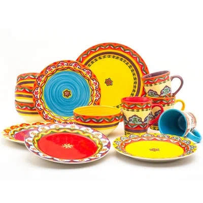 Euro Ceramica Galicia 16 Piece Dinnerware Set In Blue;red;yellow;purple;multicolor