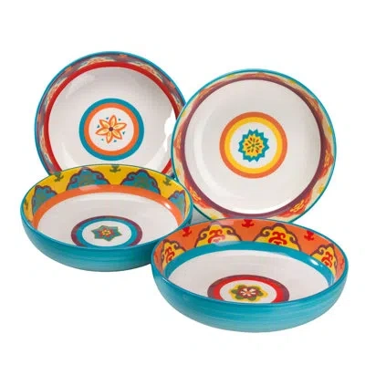 Euro Ceramica Galicia 4 Piece Pasta Bowl Set In Blue;white;multicolor