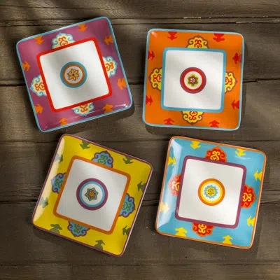 Euro Ceramica Galicia Canape Plates | Appetizer Plates | Lunch Plates - Set , 8-inch In Multicolor