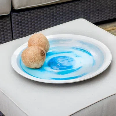 Euro Ceramica Grotto Decorative Platter In White;aqua