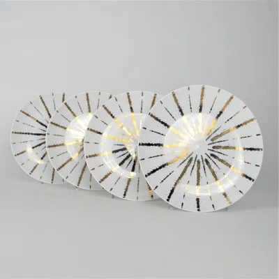 Euro Ceramica Luminaire Salad Accent Plate Set In White;gold
