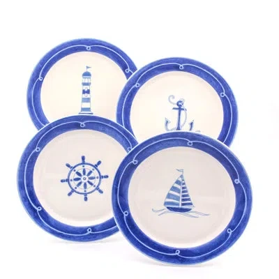 Euro Ceramica Nautical Ahoy Assorted Salad Plates In Blue;white